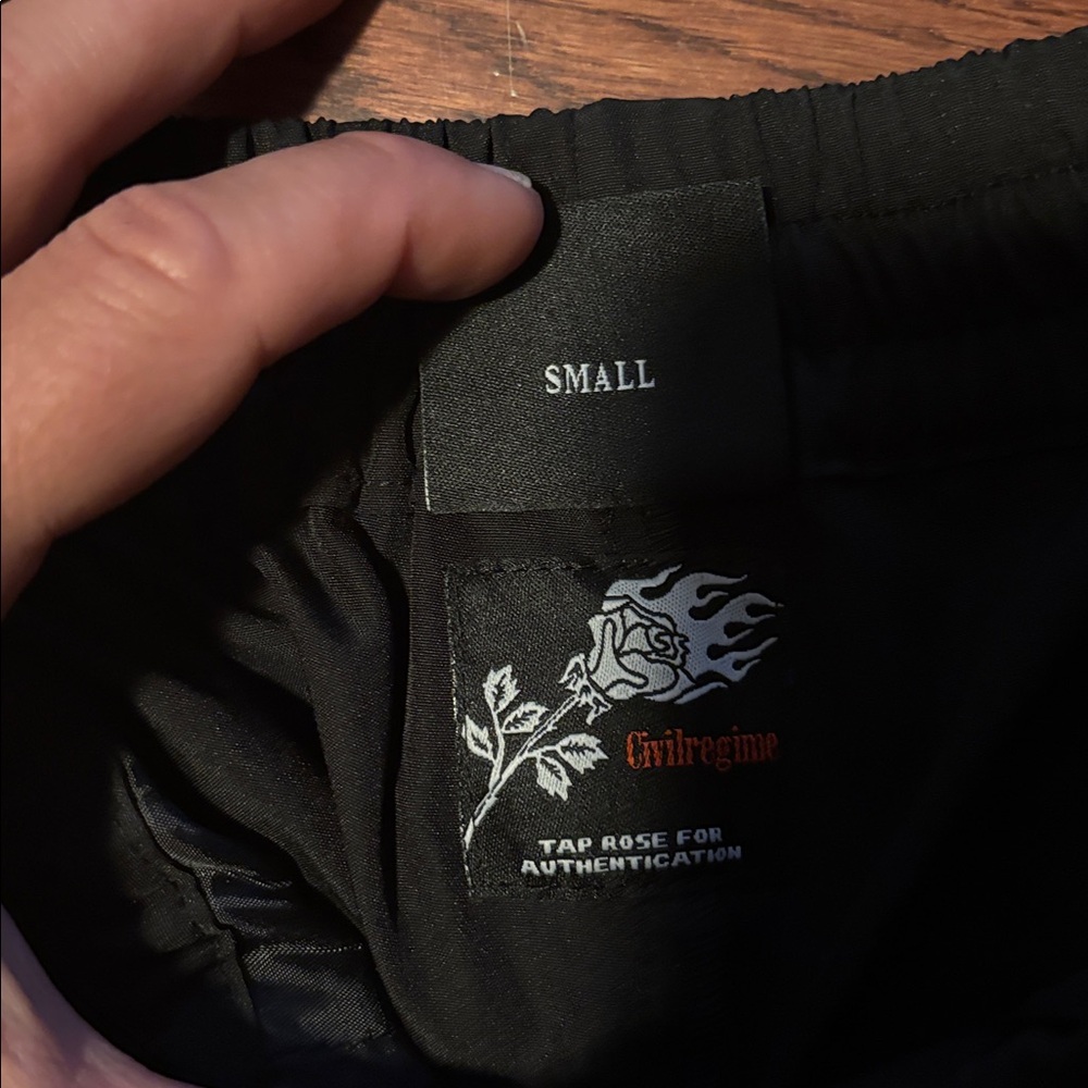 Civil Regime Black Track Pants with red Script Panels Sizd: Small NWOT - Picture 7 of 7